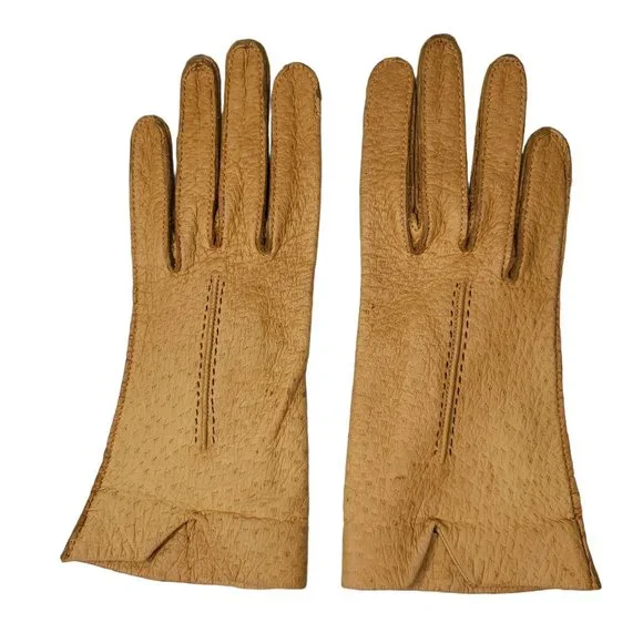 Alexette Vintage brown tan pig skin leather driving gloves size 6.5 or us small.
